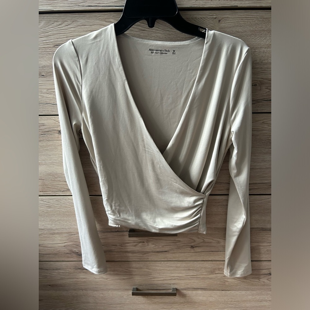 Beige soft a&f collection wrap style long sleeve top